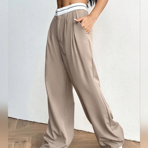 Contrast Color Pocket Casual Suit Wide-Leg Pants - Picture 2 of 6